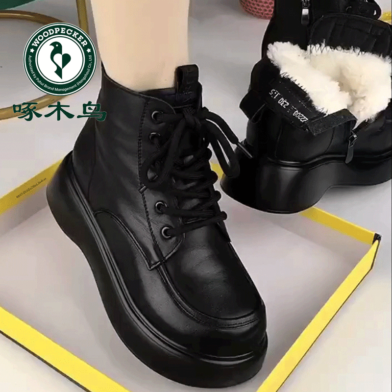 啄木鸟品牌时尚舒适软底加绒保暖雪地靴2024新款百搭韩版休闲女鞋