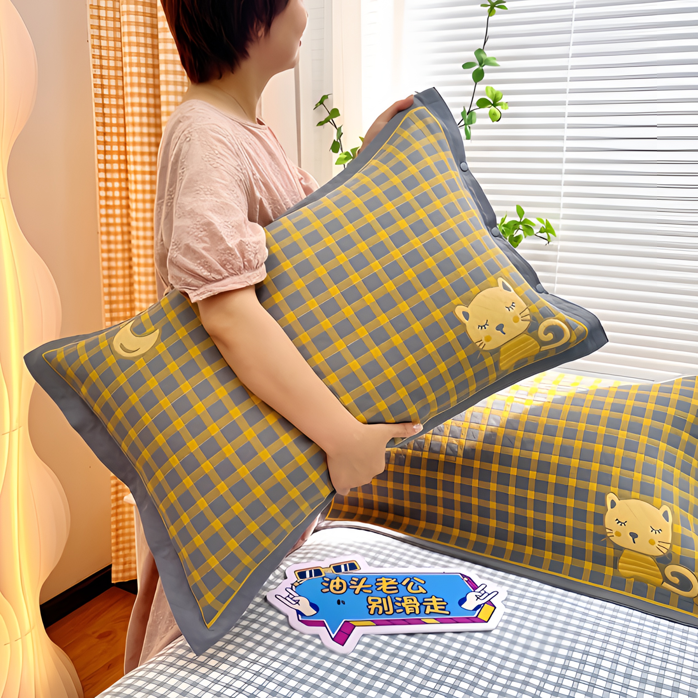 高密纯棉纱布按扣枕套48*74/学生成人枕头芯套枕巾套一对加厚透气