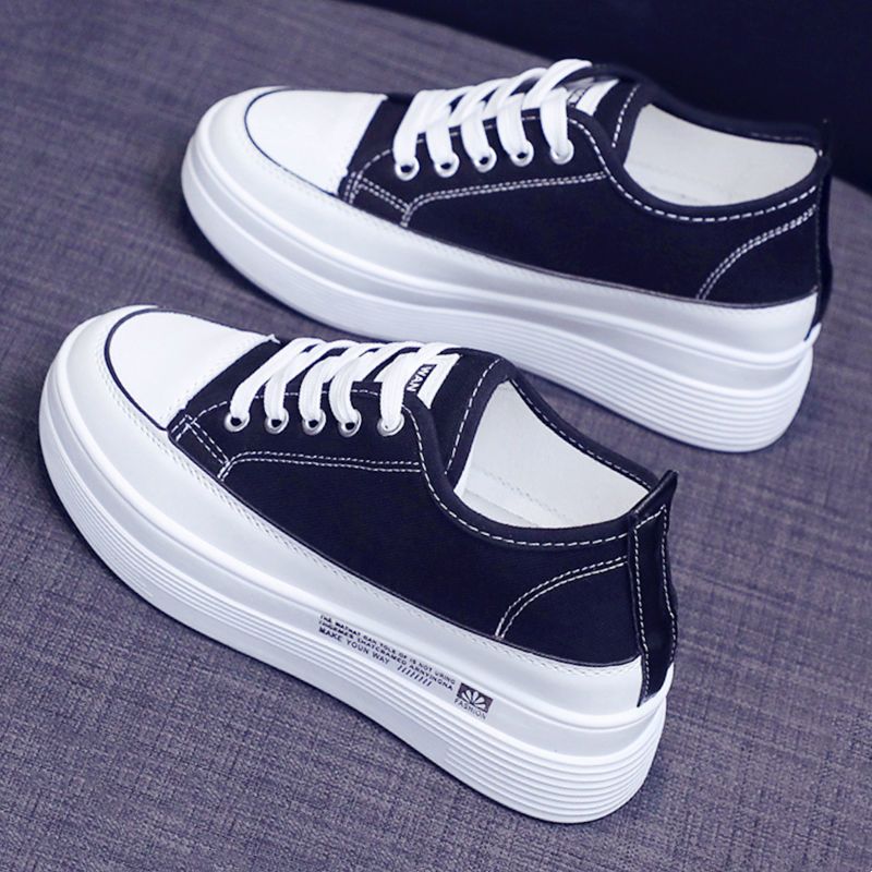 帆布鞋女士新款2025秋季百搭板鞋厚底透气内增高防滑休闲软底单鞋