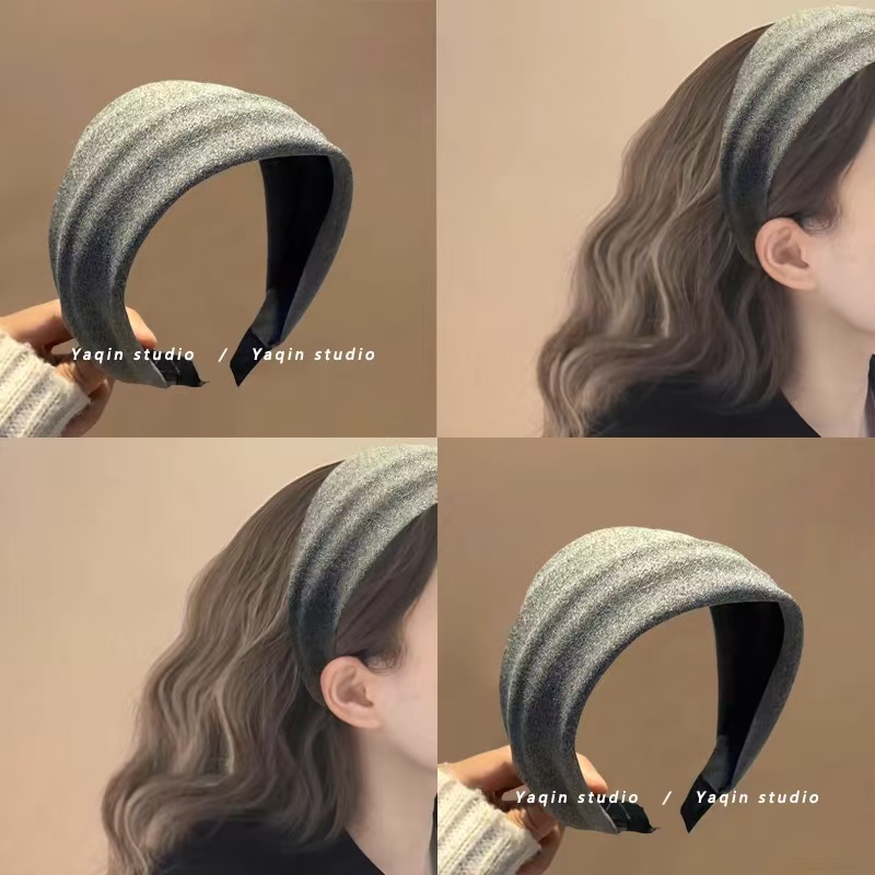 灰色绒面！针织宽边秋冬发箍！2024新款发卡超宽发带发卡头饰发饰