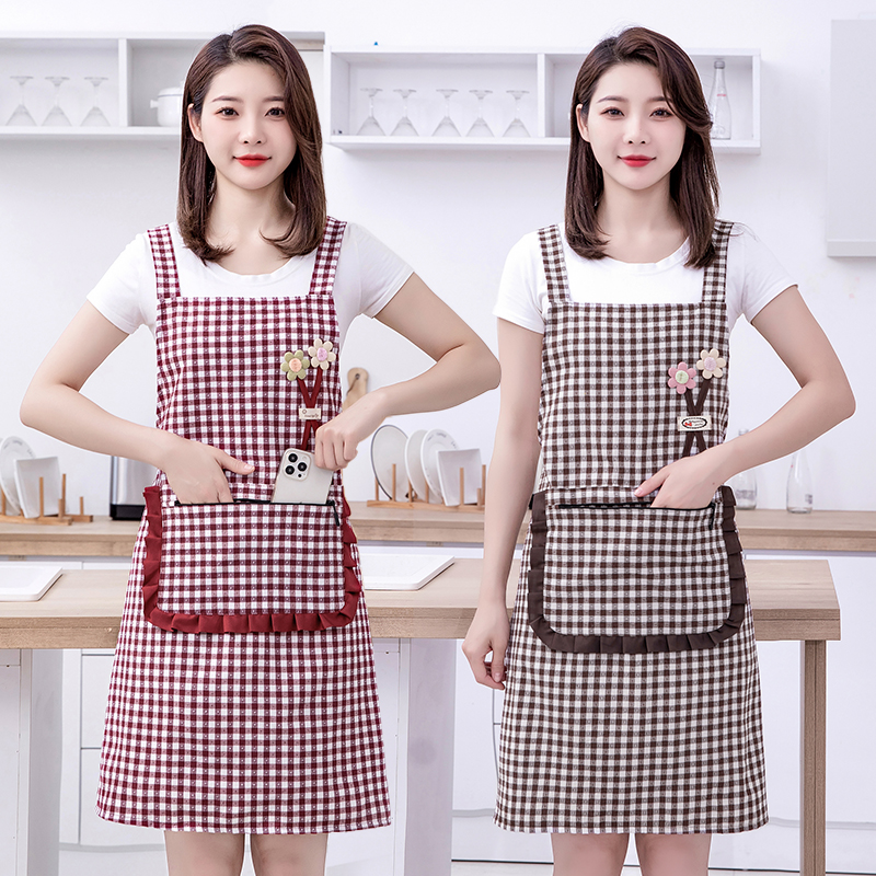 棉布围裙厨房专用家用做饭耐脏纯棉肩带围腰男女款上班干活工作服