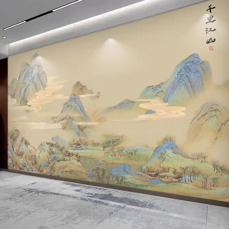 定制新中式沙发电视背景墙布客厅水墨山水壁画3d立体壁纸8d影视墙