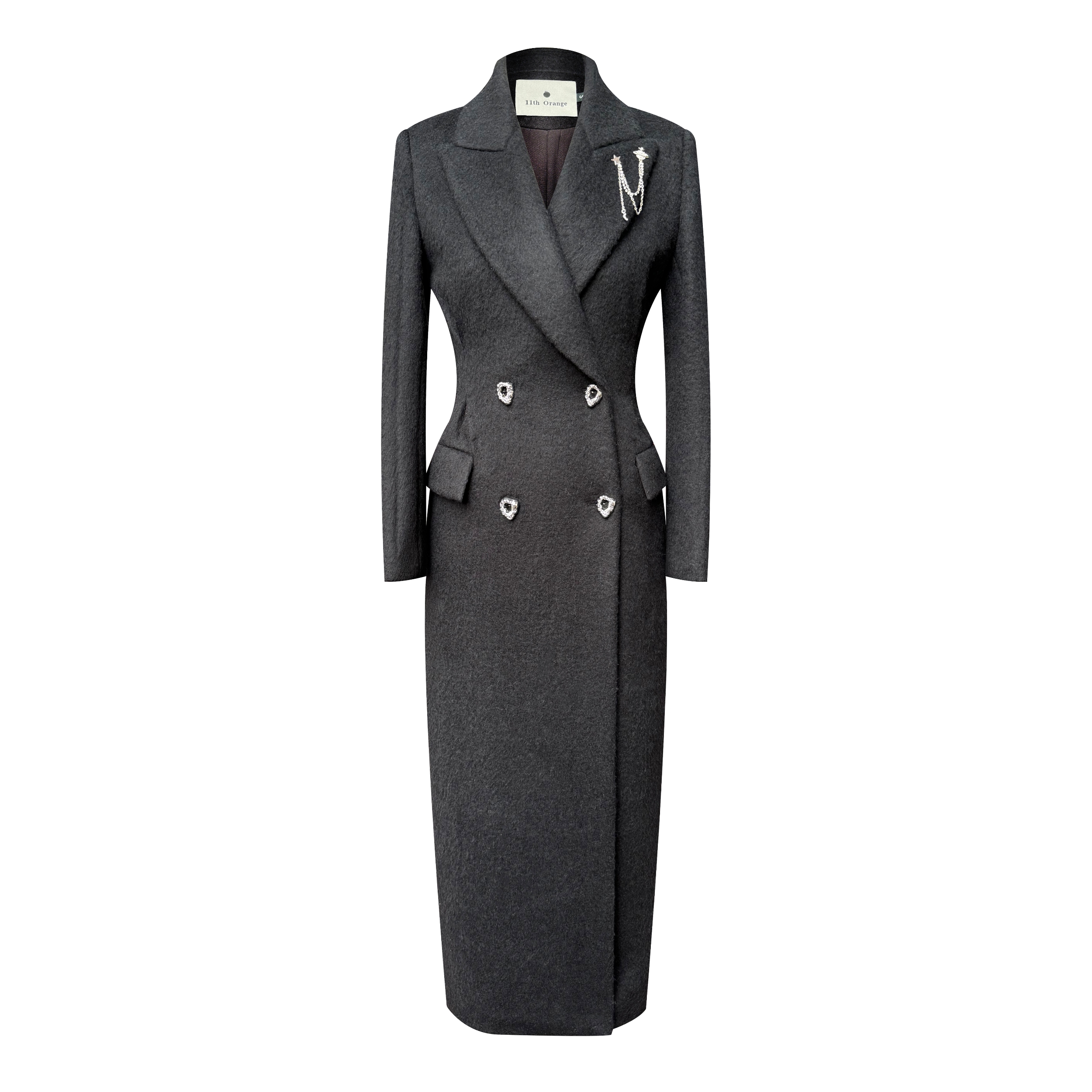 修身收腰秋冬羊毛大衣2024冬季新款双排扣重工长款保暖毛呢外套