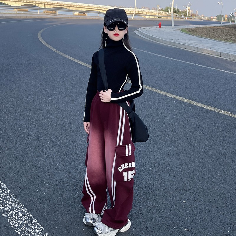 女童毛衣打底秋冬洋气2025新款韩版时髦儿童阔腿渐变加绒运动裤潮