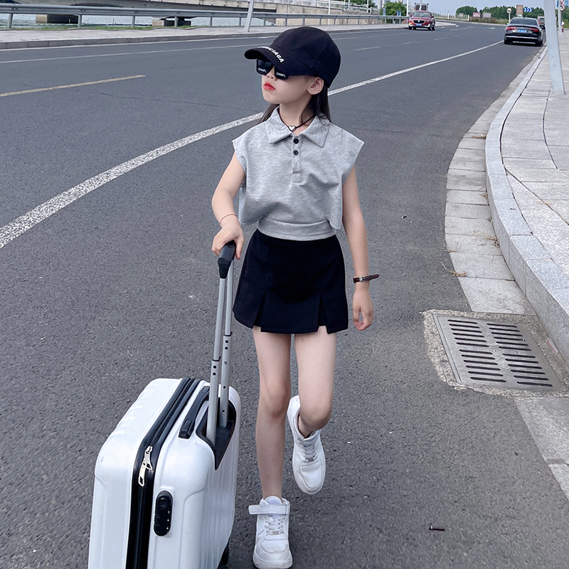 女童夏季套装2025新款儿童夏款无袖POLO衫短袖女孩夏装休闲两件套
