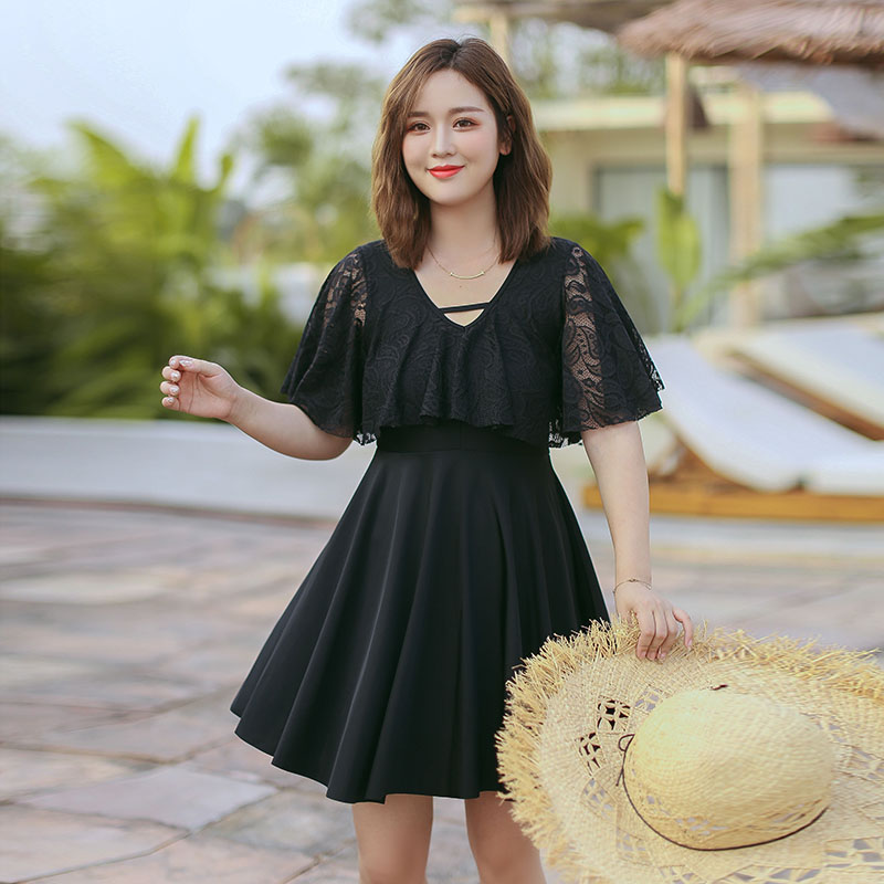 新款黑色加肥加大码300斤大码泳衣显瘦泳装连体时尚游泳遮肚保守