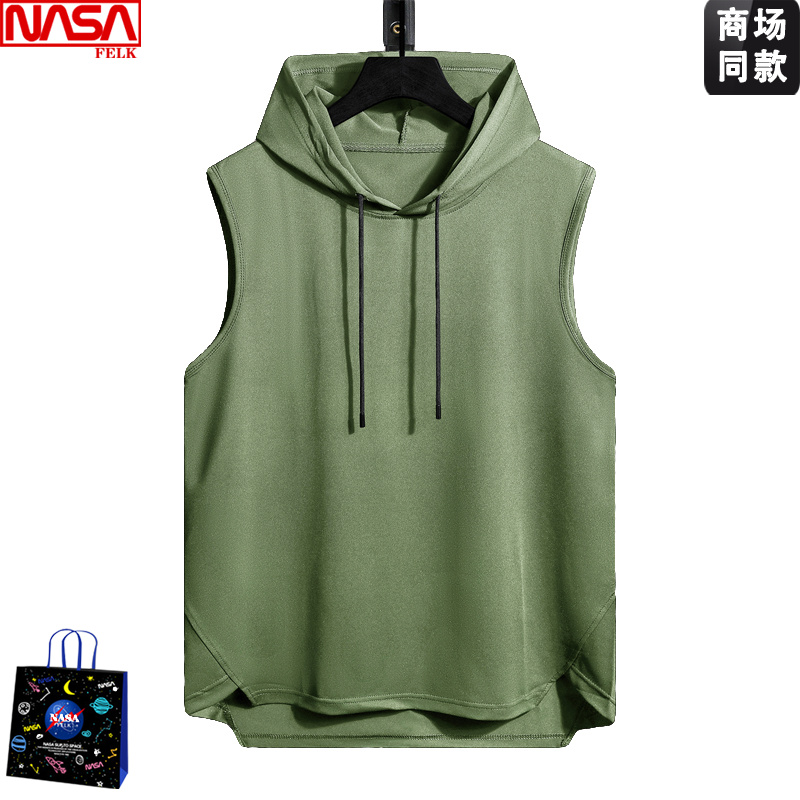 NASA连帽背心男潮运动健身篮球宽松坎肩无袖T恤痞帅外穿跨栏汗衫
