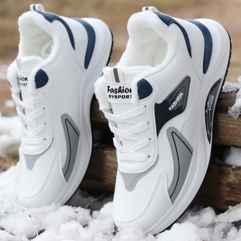 2024新款棉鞋男鞋冬季皮面加厚加绒运动休闲保暖防滑白色棉鞋男