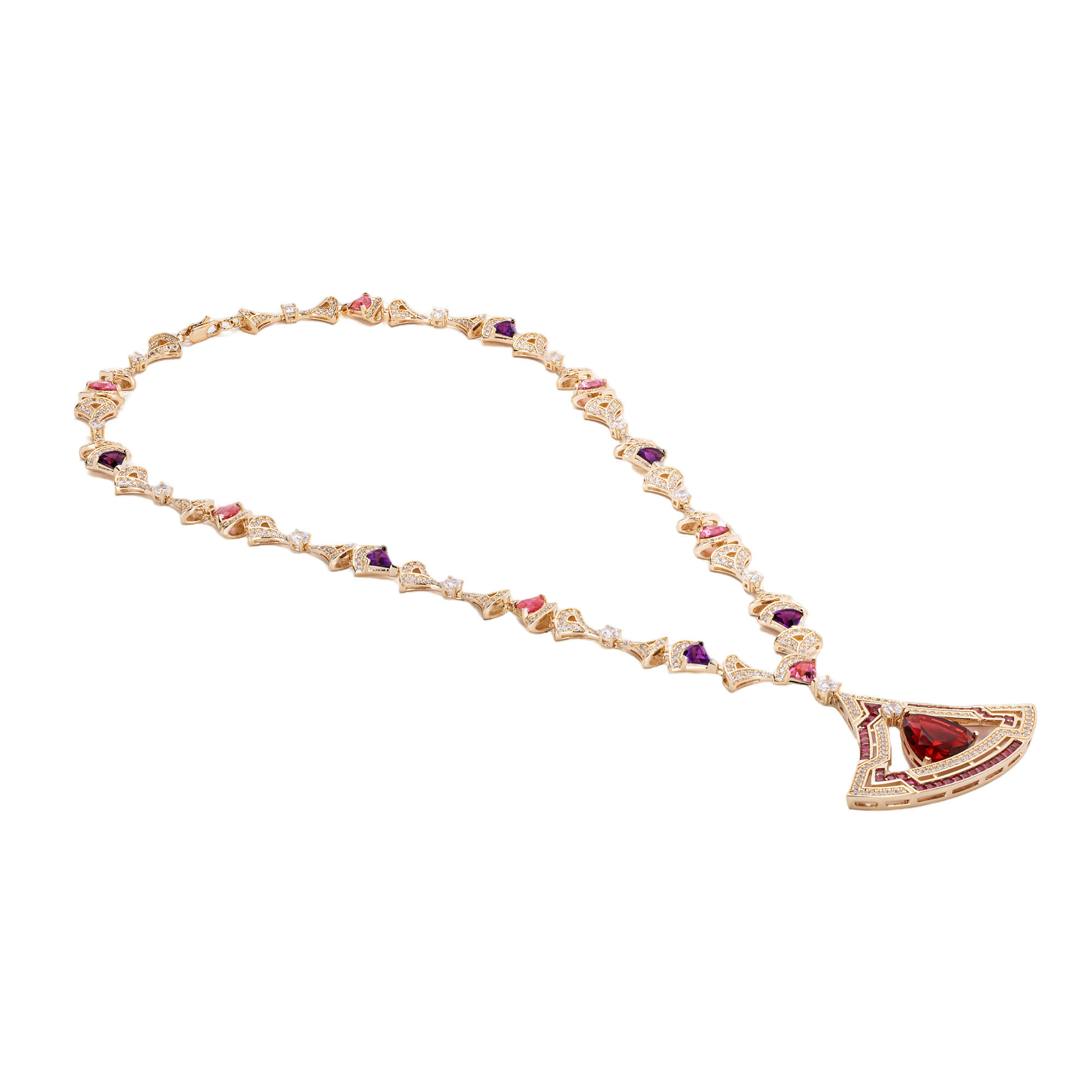 合成锆石项链 时尚重磅欧美时潮豪镶扇形金色项链 10975XRG