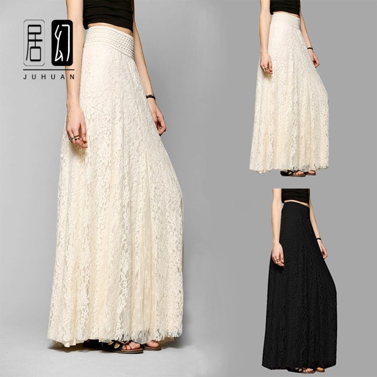 居幻勾花修身显瘦高腰镂空花色半身裙长款百搭松紧腰百褶拖地长裙