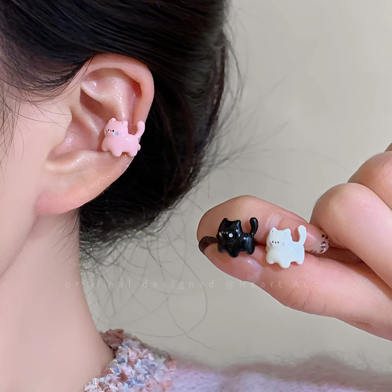 合金耳饰 可爱萌趣小猫咪无耳洞耳夹2024新款少女心简约耳骨夹