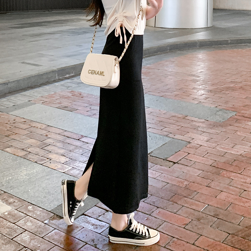高档半身裙2025春夏新款包臀裙长裙高腰开叉黑色显瘦中长款一步裙