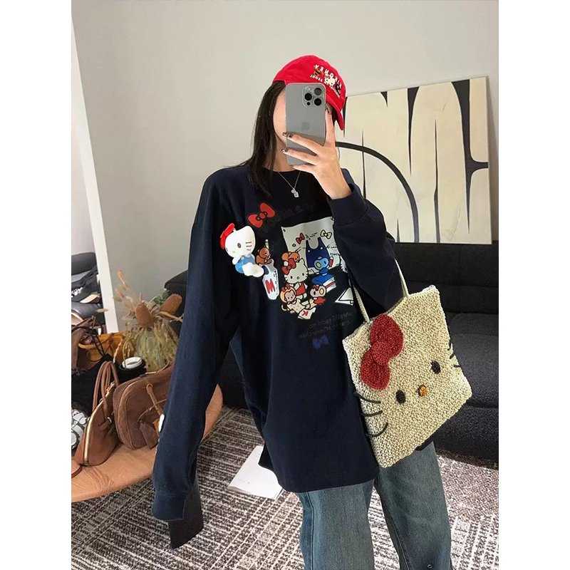 2025秋季新款设计款卡通猫猫印花T恤重工刺绣甜酷松弛感减龄上衣