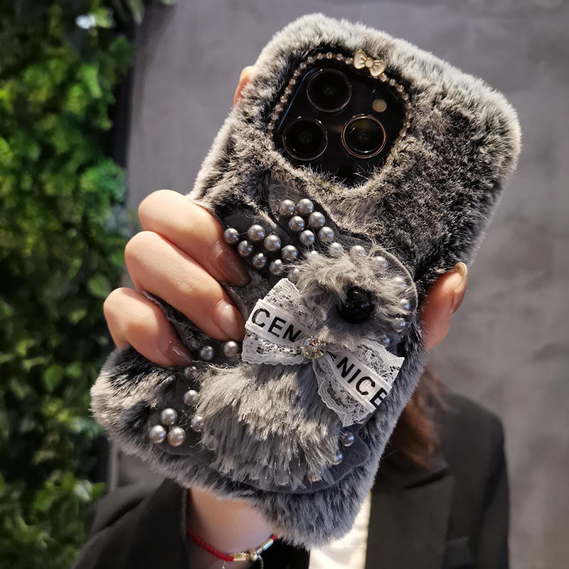 适用苹果14promax手机壳毛茸茸iPhone13小兔毛绒12Pro保护套11女