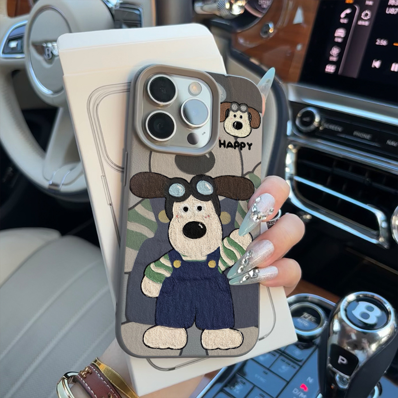 BANCA可爱油画掌门狗适用苹果16promax手机壳15plus荔枝纹14/13软