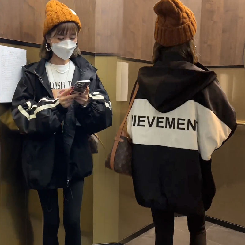 工装冲锋衣外套女春秋冬新款韩版二棉加厚休闲宽松小个子夹克上衣