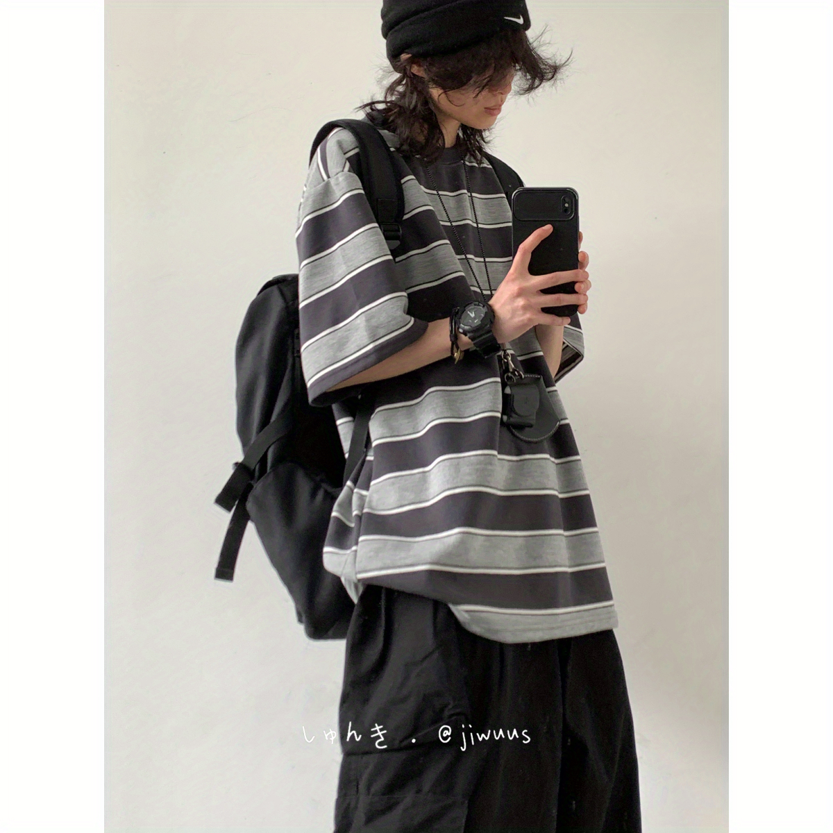 日系复古重磅条纹圆领短袖T恤男女生夏季宽松撞色小领口套头衫潮