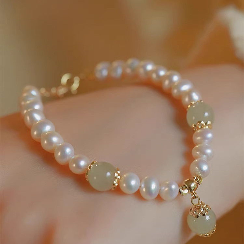小银匠淡水珍珠和田玉手串女款新中式复古手链古风手饰送女友礼物
