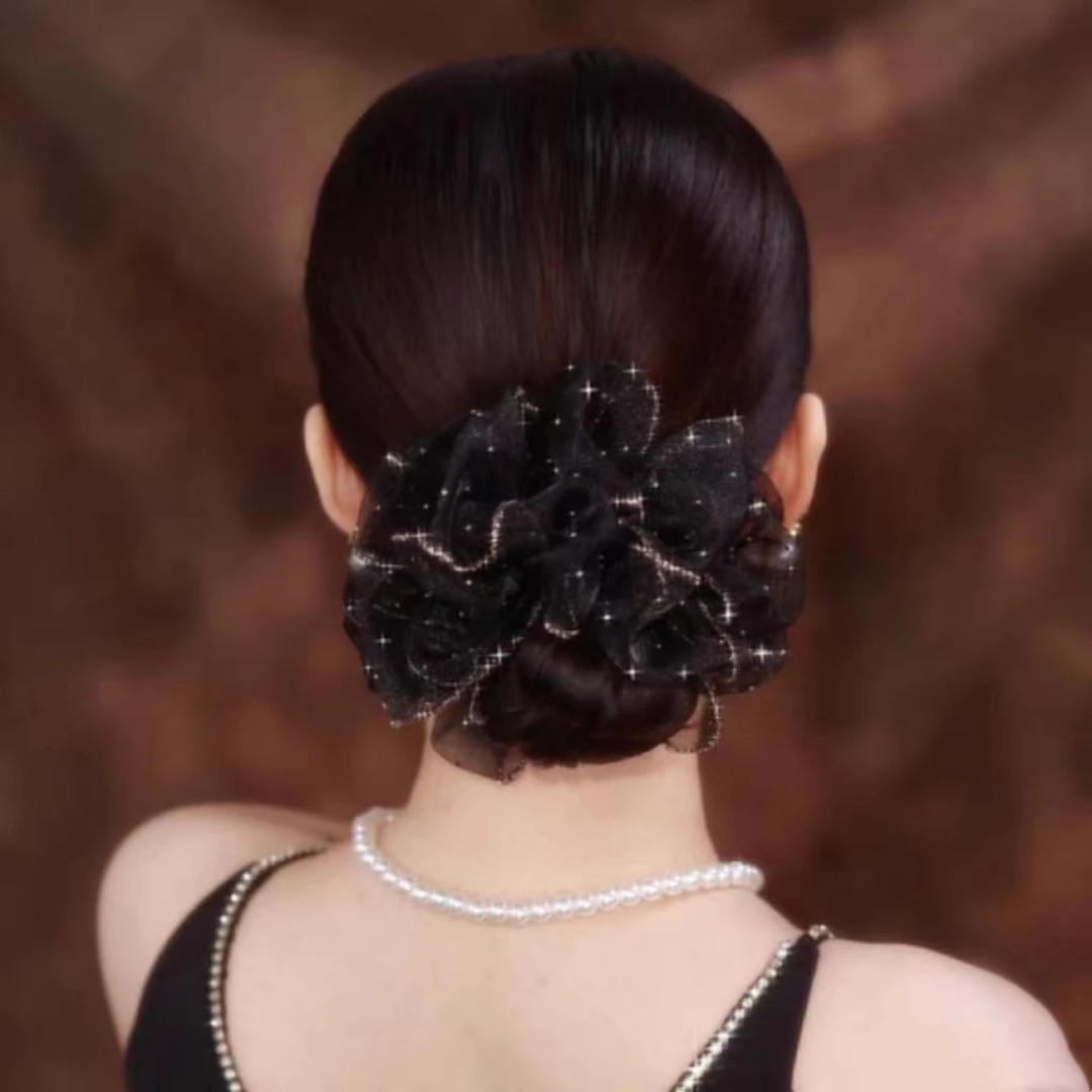2025爆款洋气黑色蓬松发绳女新款花苞头绳高弹力大肠发圈皮筋头饰