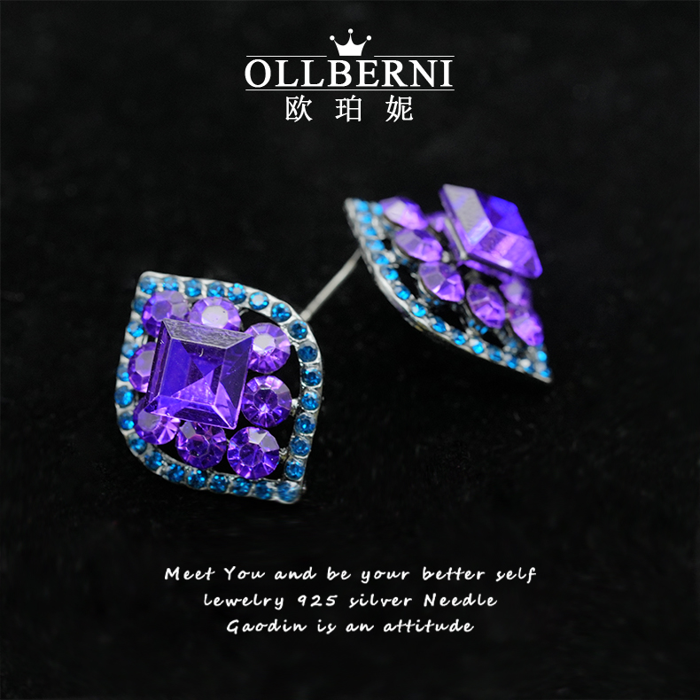 铜合金耳饰 气质时尚百搭紫色蓝色复古小众精致设计感耳钉女-5527