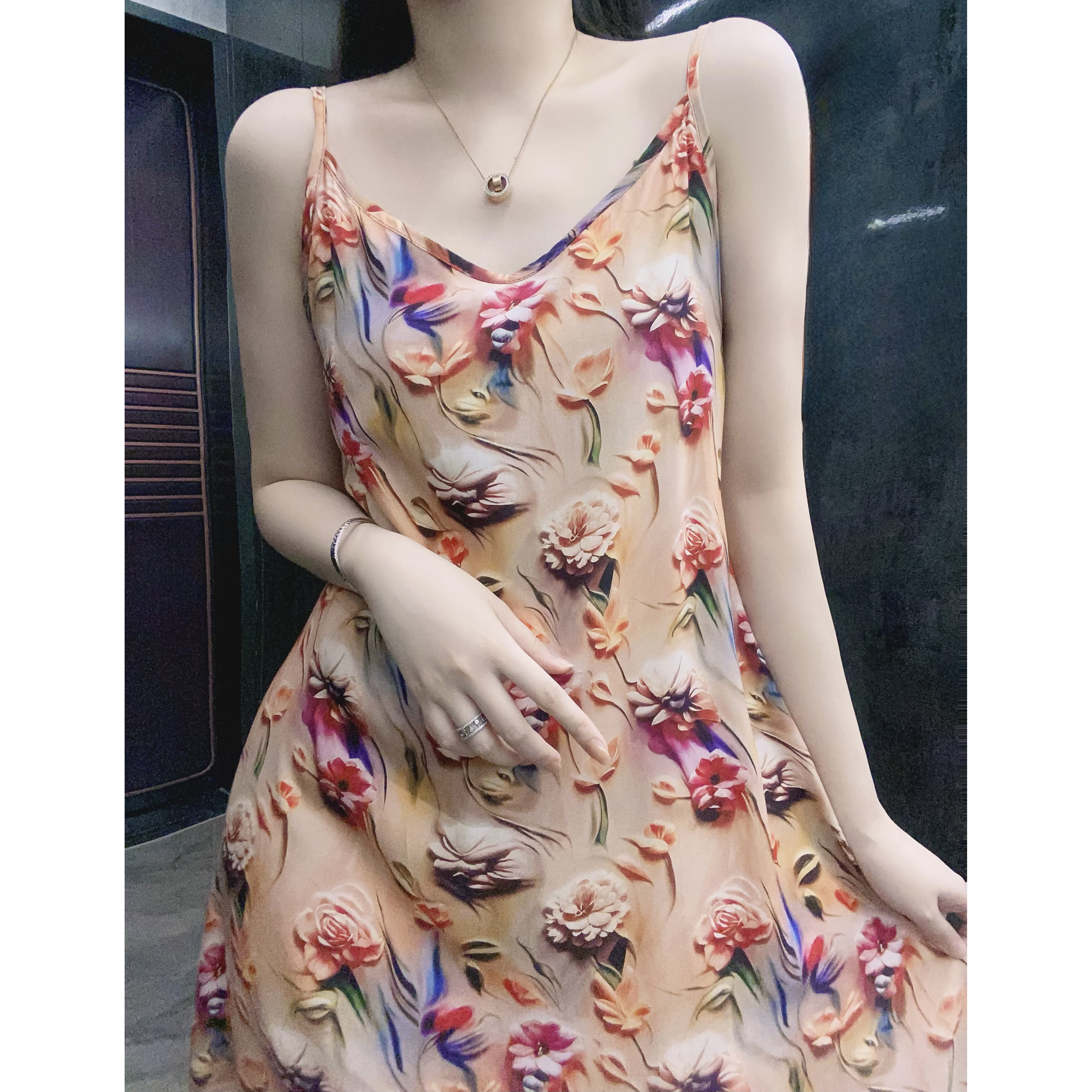 （锦上添花）夏季气质复古夏季印花小众设计感外穿中长款百搭连衣裙