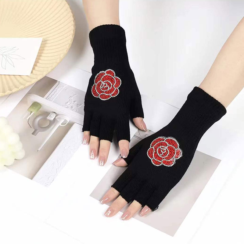 水兵舞柳丁手套露指毛线保暖半指学生写字手套男女演出广场舞手套