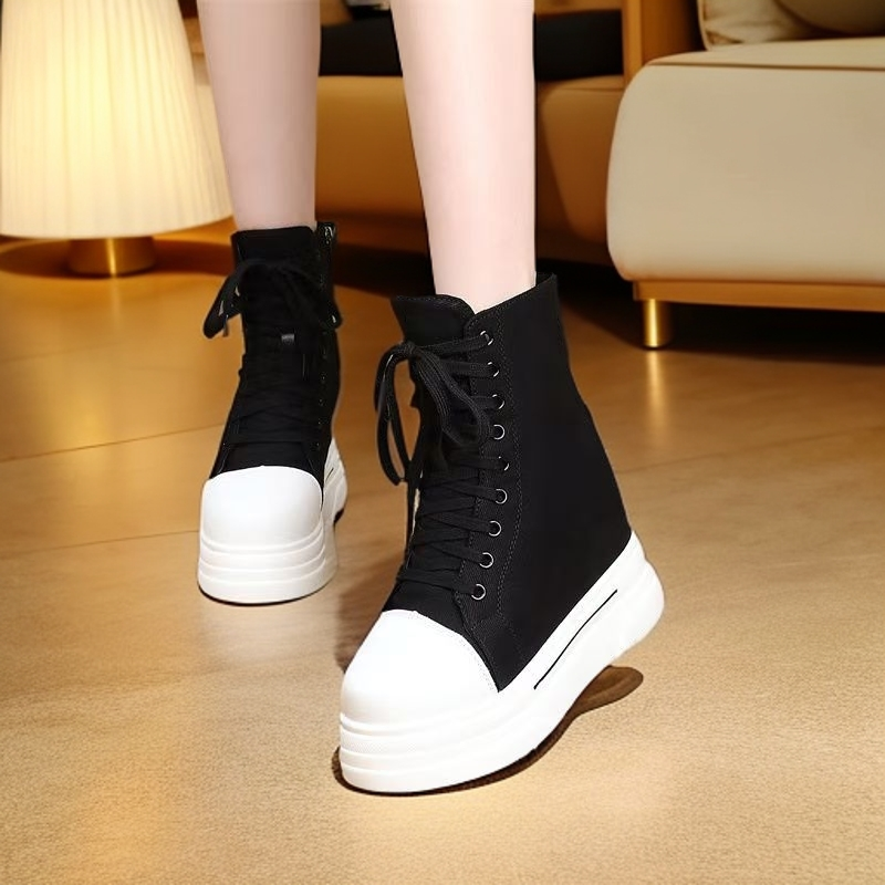 爆款帆布鞋女春季新款16CM隐形内增高超轻防滑加绒14CM小个子43码