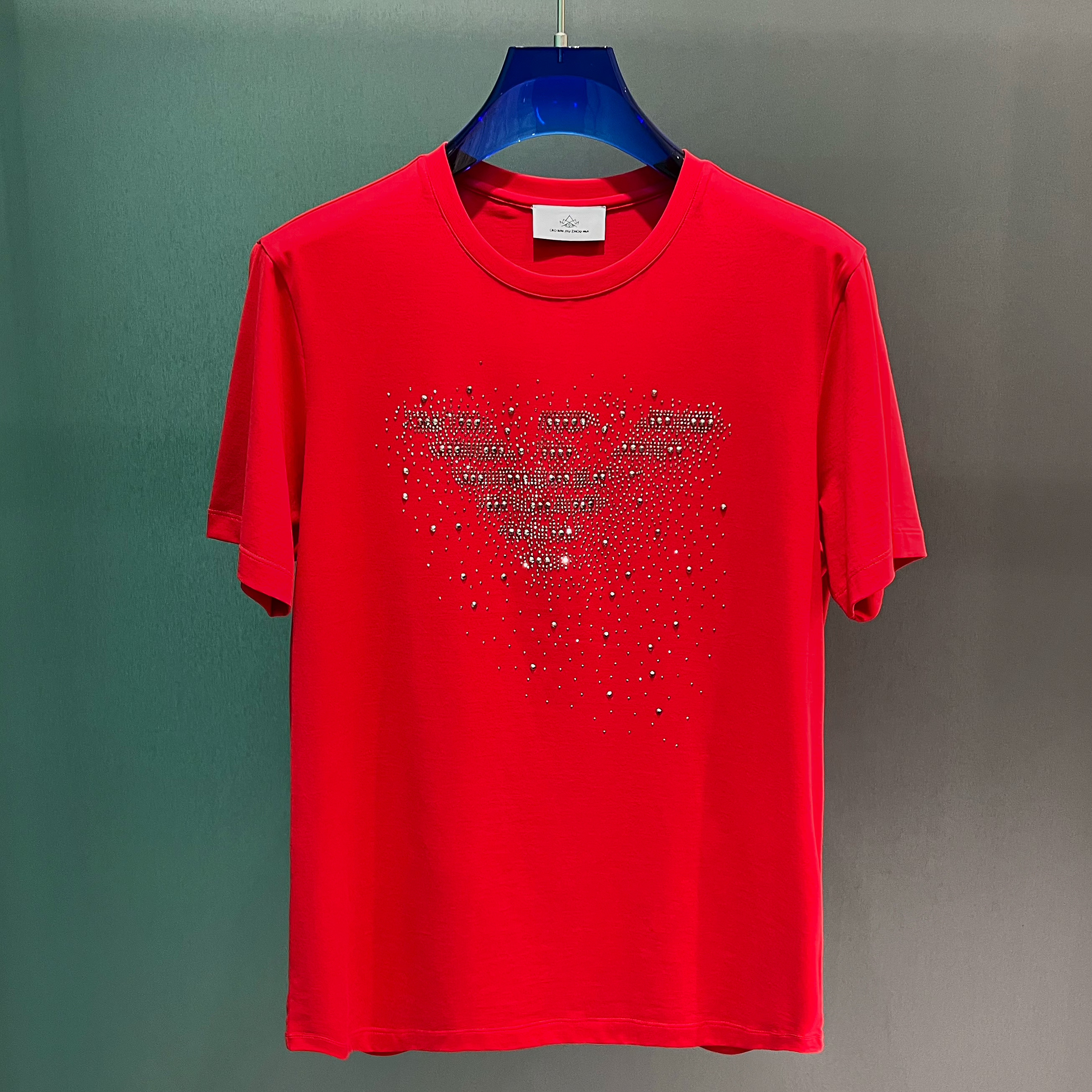 古帝特尼-春夏新款男装潮流圆领男士百搭时尚休闲烫钻短袖Z+8019