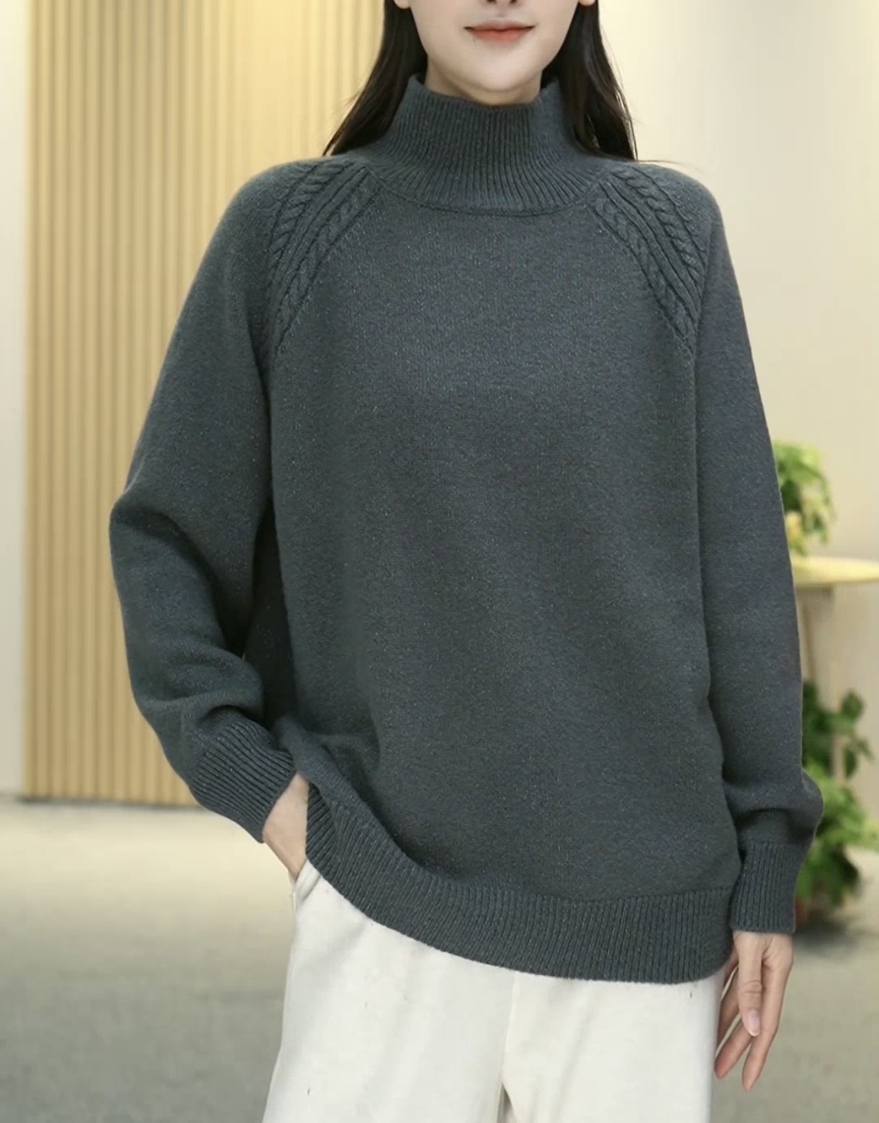 【GZFR】冬季新款100%羊毛保暖毛衣时尚百搭高立领针织嵌亮丝羊毛衫