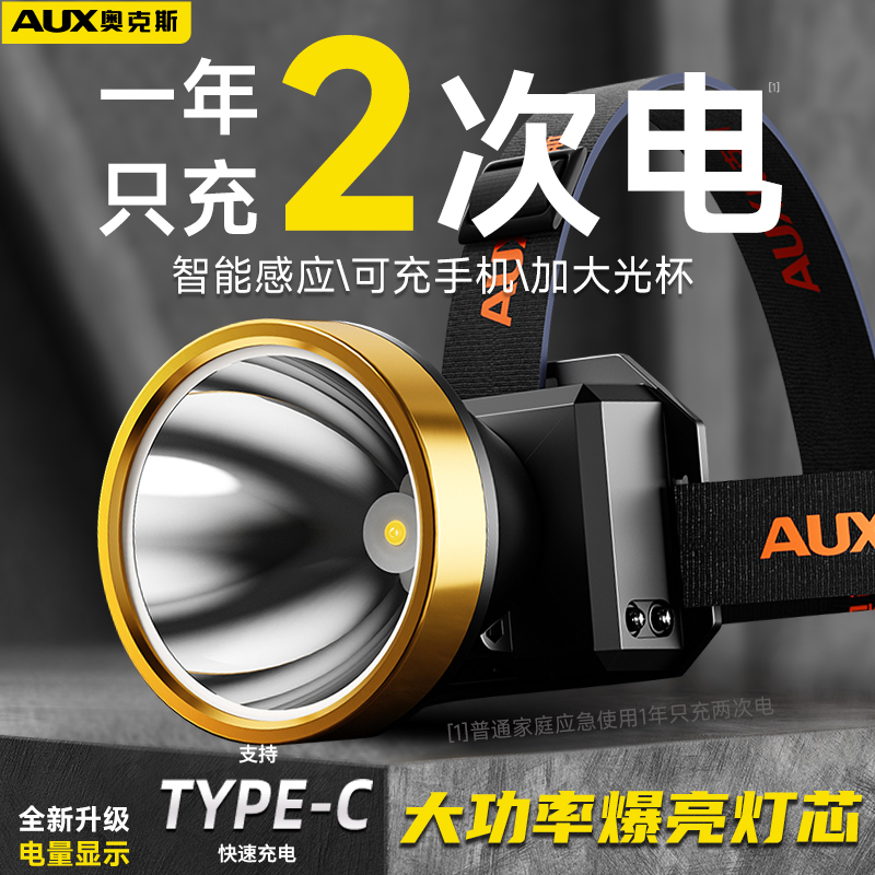 感应头灯强光充电夜晚头戴式照明户外头灯钓鱼专用