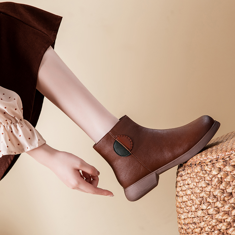 妈妈鞋冬季棉鞋加绒秋冬保暖短靴加厚女鞋防滑中老年中年冬季皮鞋