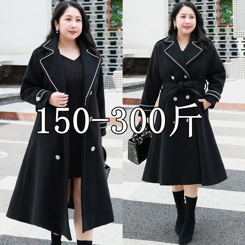 毛呢大衣大码300斤秋冬加肥加大200胖人长款呢子外套宽松显瘦上衣