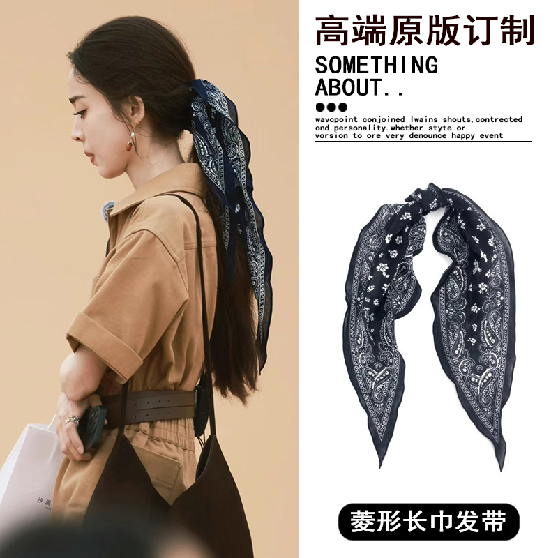 旅行任意门古力娜扎同款复古花纹菱形长巾发带头巾领巾丝巾气质