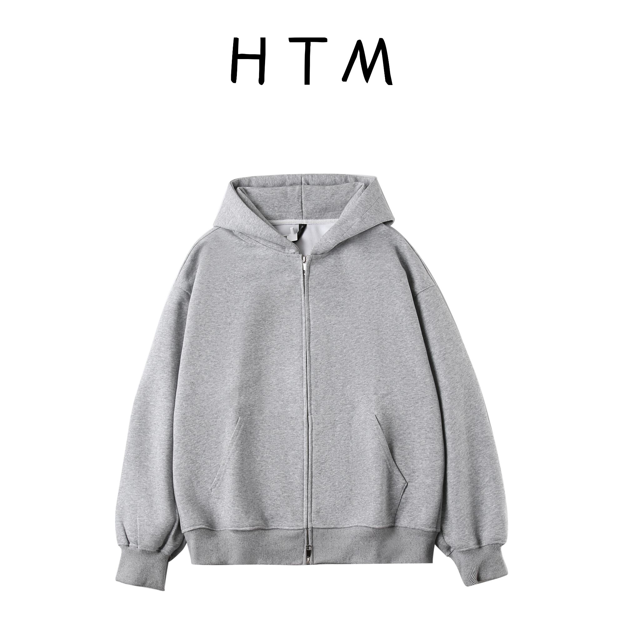 重磅开衫卫衣cleanfit休闲双拉头连帽长袖春秋男上衣带帽纯色卫衣