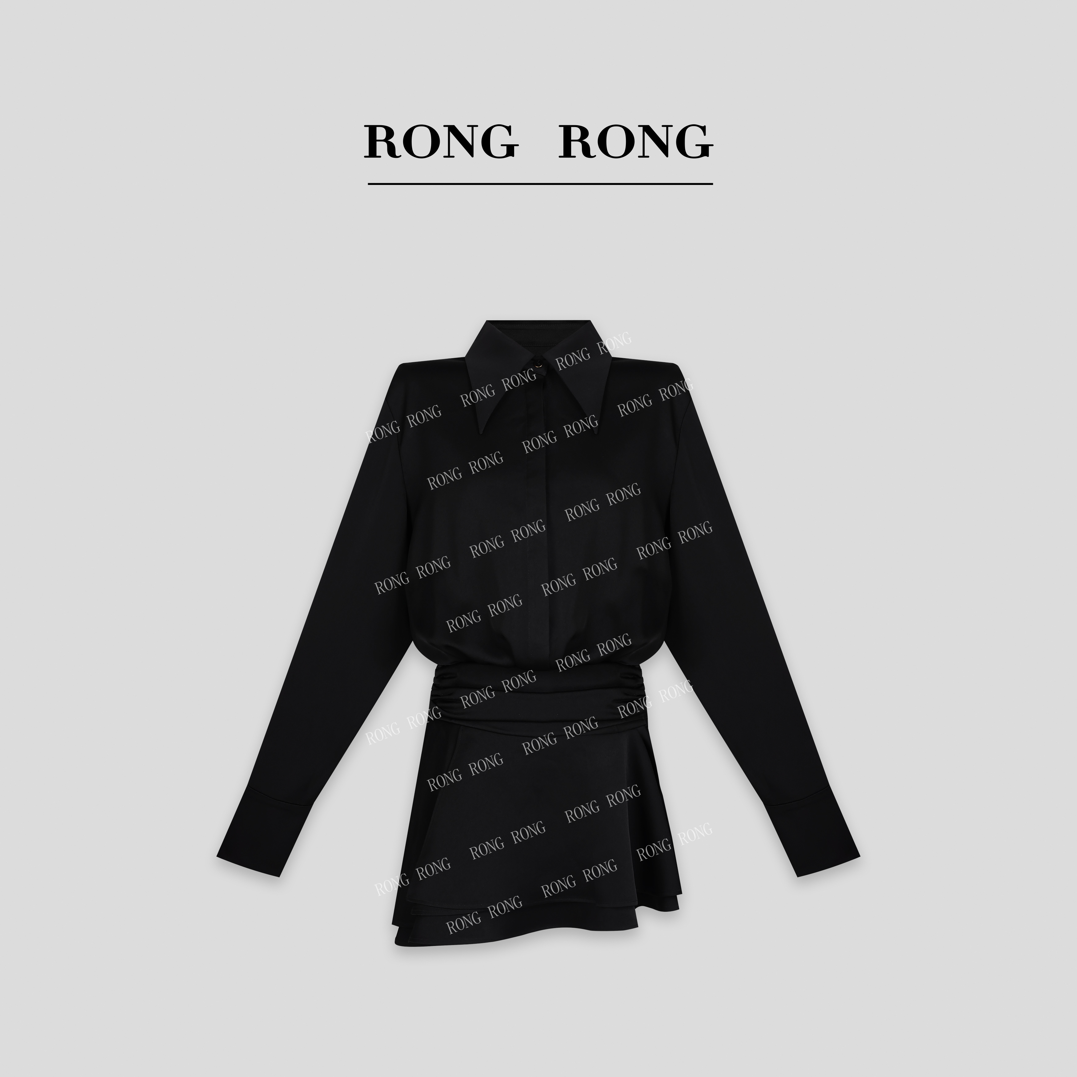 溶溶【典雅时髦精】RONG 收腰褶皱气质显瘦荷叶衬衫裙F-C8964580