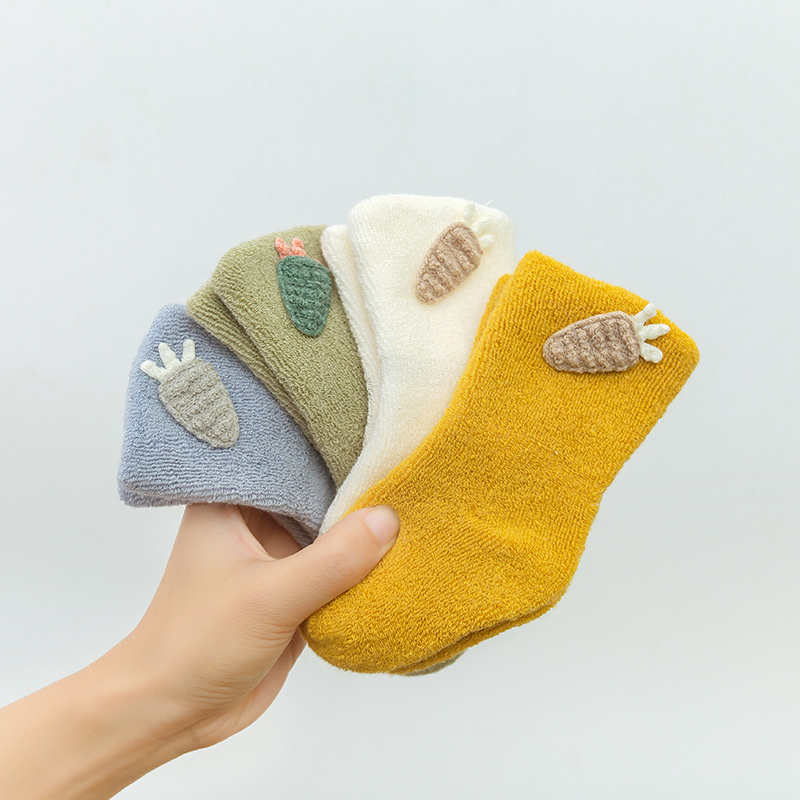 新生儿初生婴儿中筒袜子秋冬天款加厚宝宝秋冬季棉婴幼儿毛圈加厚