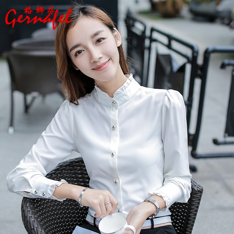 白衬衫女长袖立领2025年秋装新款内搭打底时尚洋气衬衣高领雪纺衫