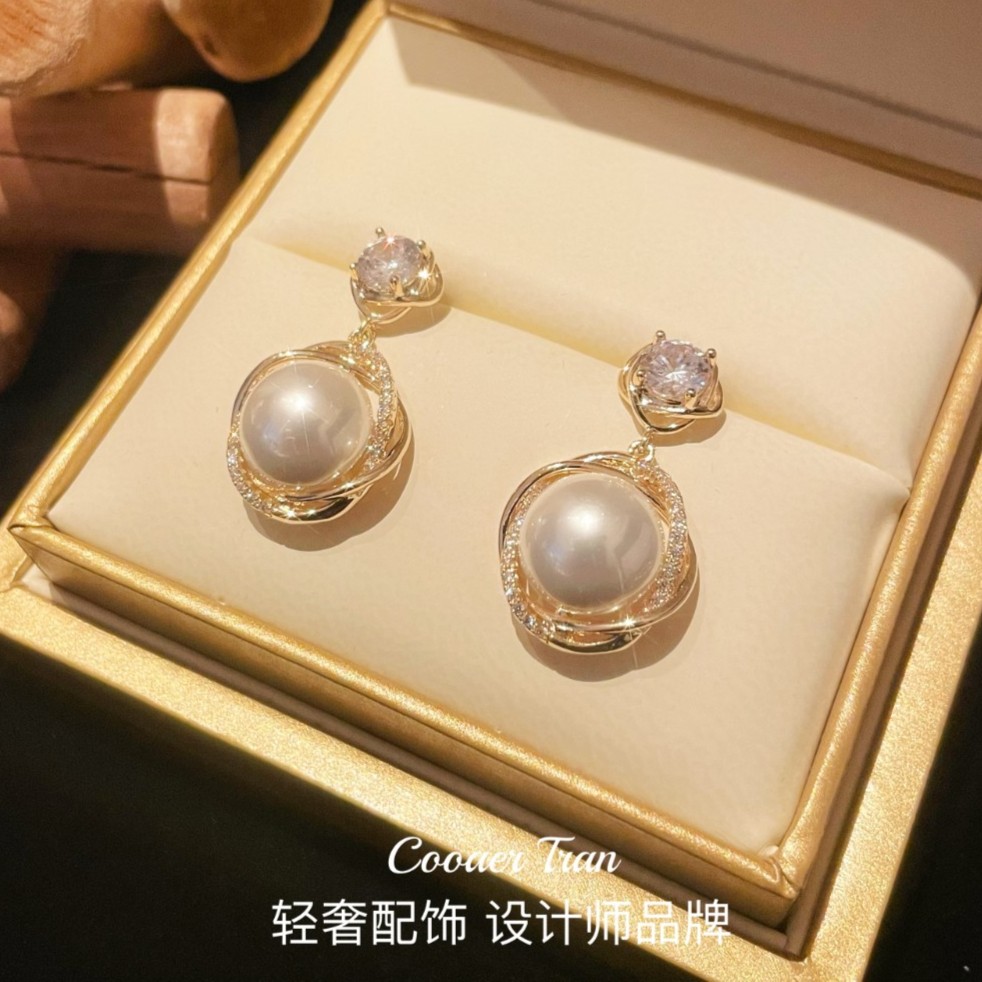 COOAER TRAN 铜合金仿珍珠耳饰 品牌轻奢微镶珠气质耳环女RH6023