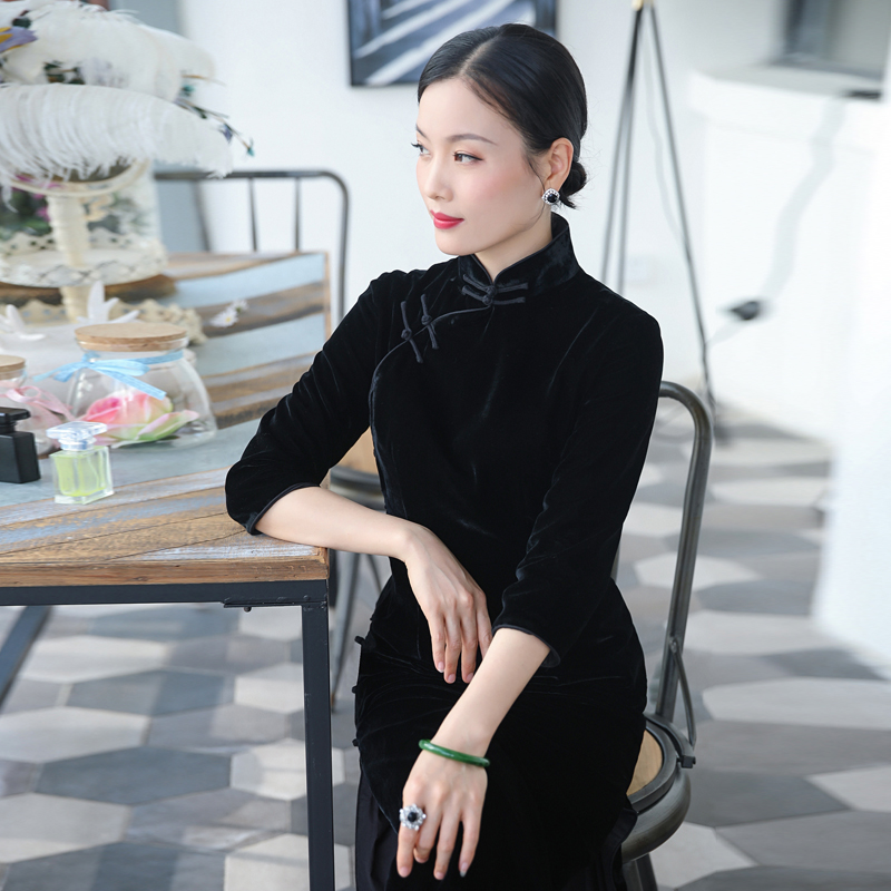 三重门{回忆录}2025春秋丝绒旗袍女复古民国老上海风日常优雅大气