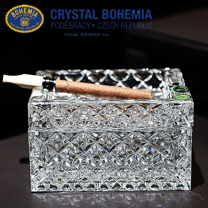捷克BOHEMIA进口水晶玻璃现代轻奢烟缸双层防飞灰办公室严选盒