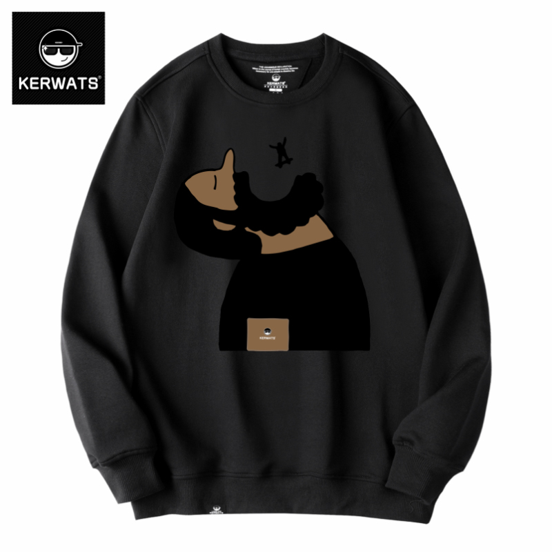 KERWATS大码港风个性人物印花休闲体恤潮胖子大码打底男卫衣春秋
