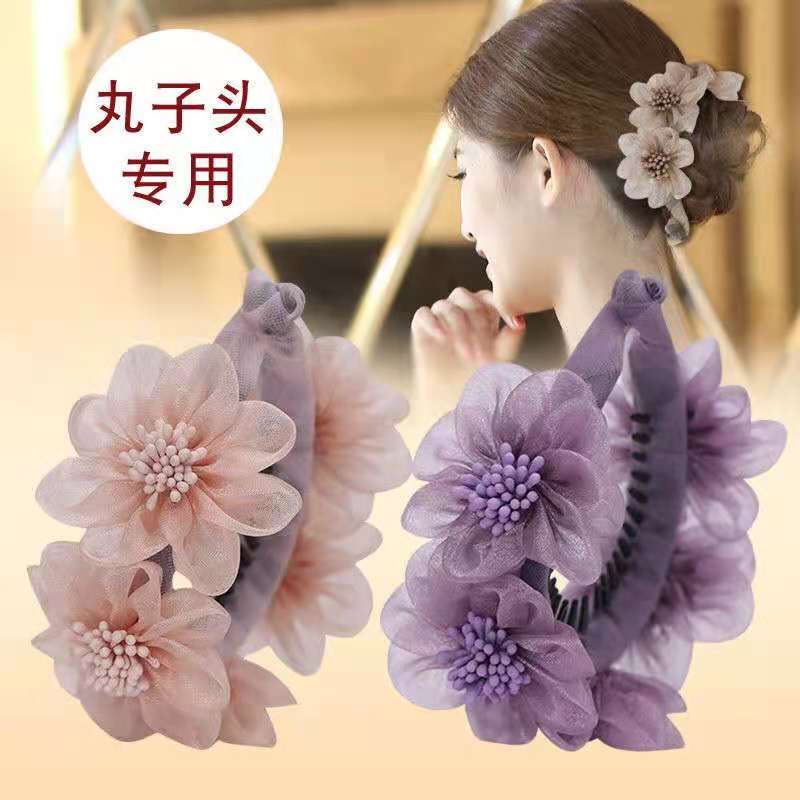 非金属布艺发饰 盘发神器丸子头发夹发卡韩版发饰花朵发夹妞妞夹