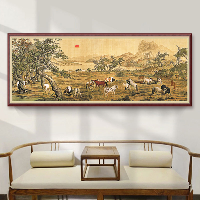 百骏图十字绣全景2025新款绣客厅大幅古风手工刺绣风景自己绣线绣