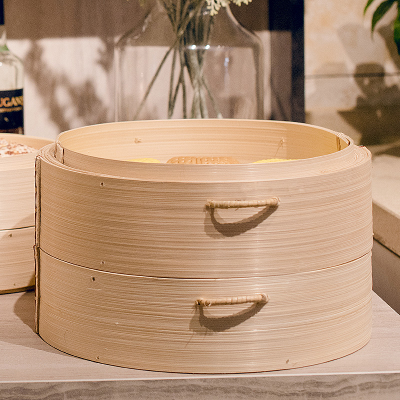 竹之森家用竹蒸笼加高加深小笼包笼屉防烫提手蒸屉加把手商用笼屉