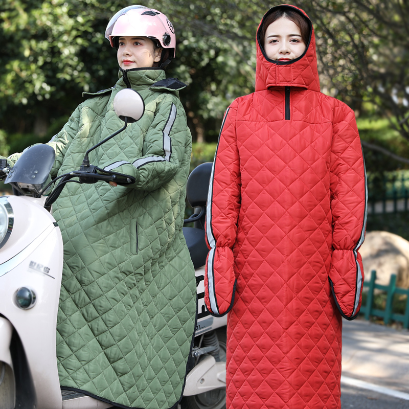 骑车电动车防风罩衣女冬季加厚防寒保暖防水连帽电瓶摩托车挡风衣