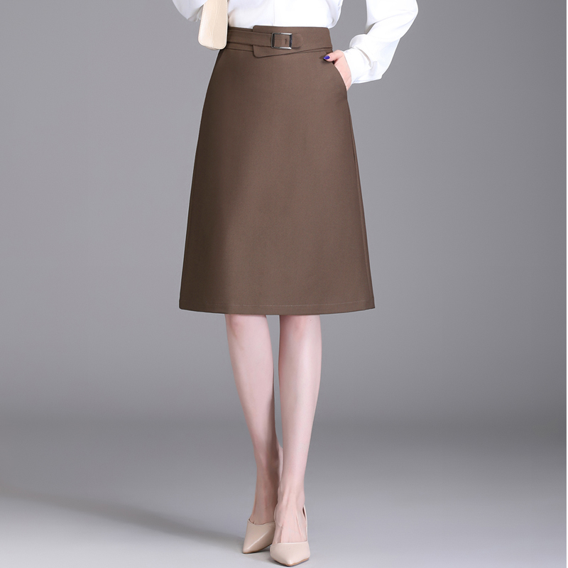 咖色半身裙女高腰中长款a字裙2025年春季新款复古气质垂感休闲裙