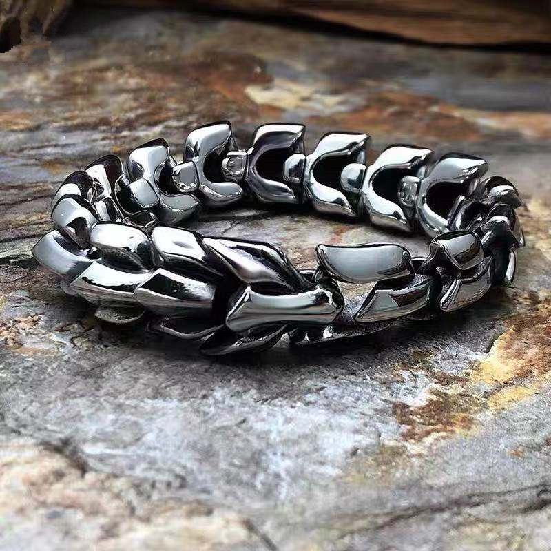 钛钢手链   新款霸气龙骨手链男潮嘻哈个性钛钢欧美流行配饰手工