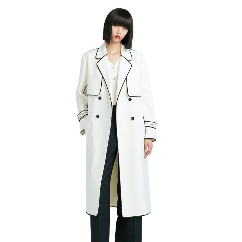 龚蓓苾同款YES BY YESIR叶谦刺绣撞色羊毛大衣外套21FL18019