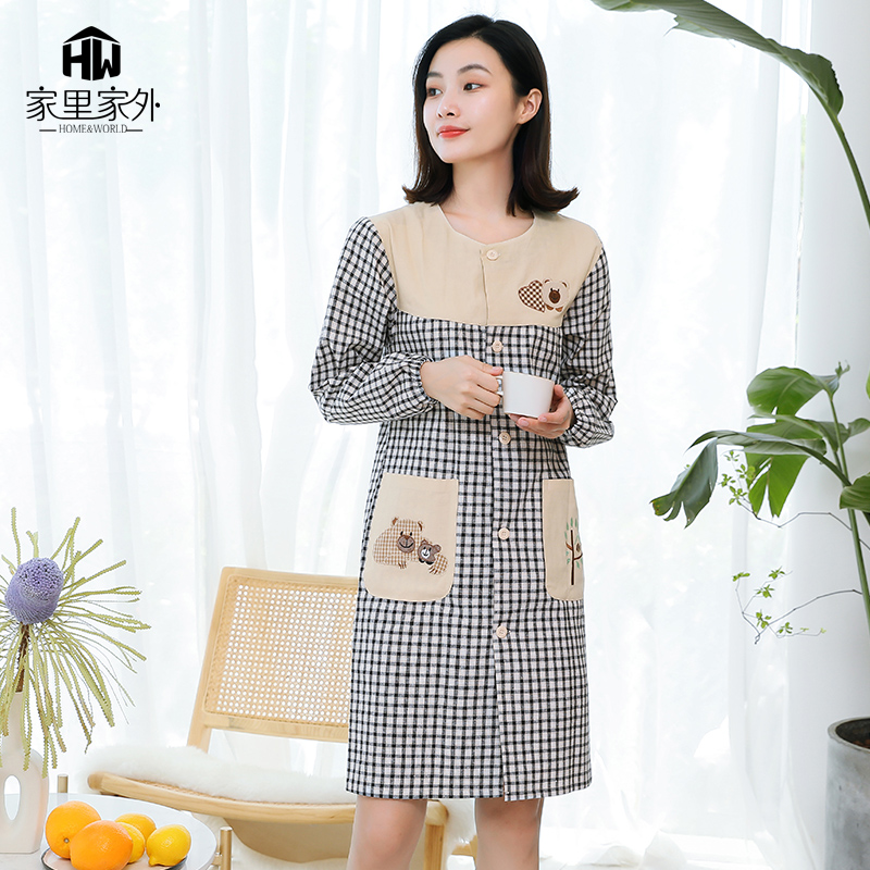 家用厨房围裙防水防油纯棉罩衣时尚可爱日系成人工作服定制女长袖