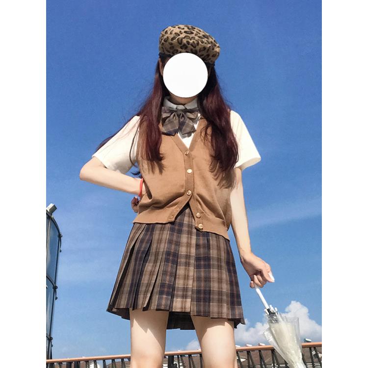 A字东京岁时记jk原创JK春秋短款百搭通勤夏季百褶裙布朗庄园格裙